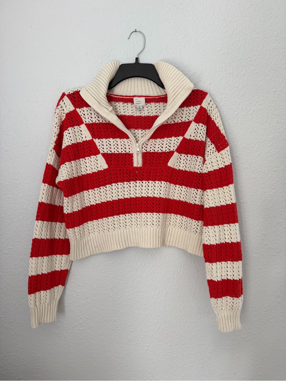 A New Day Open Knit Striped Quarter Zip